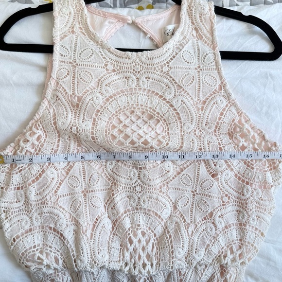 ELIZA J Crochet Lace Maxi Dress Cream Blush Sleeveless Keyhole Back Size 8 - Picture 14 of 14